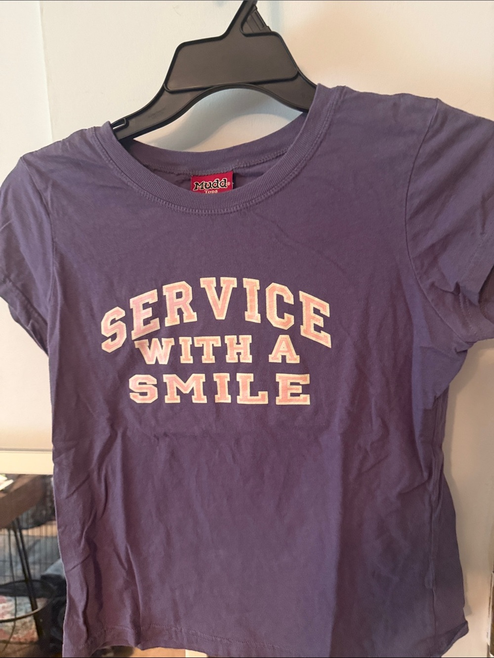 Vintage Mudd Purple Short-Sleeve Graphic Tee with Pink Lettering